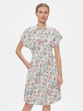 Tommy Hilfiger Tommy Hilfiger Haljina košulja Amd Pleated Ss Knee WW0WW42444 Bijela Regular Fit