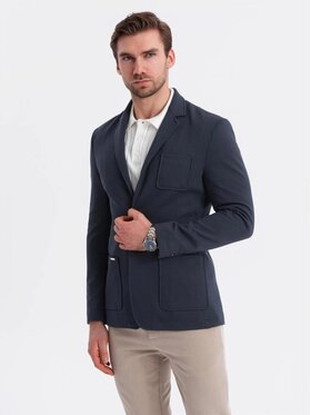 Ombre Ombre Marynarka OM-BLZB-0101 Granatowy Slim Fit