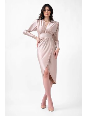 Bluzat Bluzat Sukienka wieczorowa "Beżowa sukienka midi z gorsetem i dekoltem w kształcie litery V" Beżowy Feminine Fit