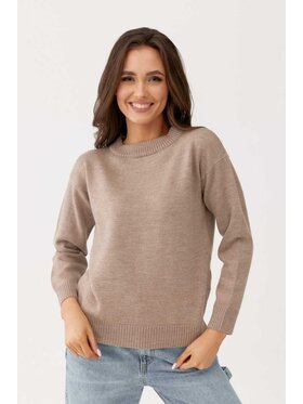 Lunedi Lunedi Sweter klasyczny z wełny merino Beżowy Regular Fit