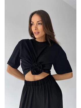 Chiara Wear Chiara Wear T-Shirt T-shirt crop top z różą ROSE Czarny Oversize