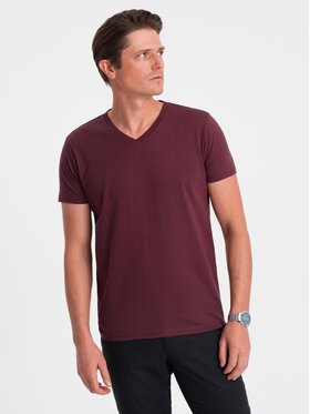 Ombre Ombre T-Shirt OM-TSBS-0145 Bordowy Regular Fit