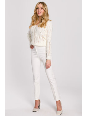 Makover Makover Spodnie damskie K093 Écru Regular Fit