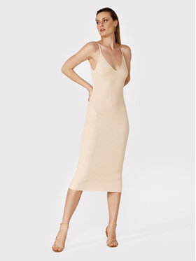 Simple Simple Letní šaty SUD023 Béžová Slim Fit