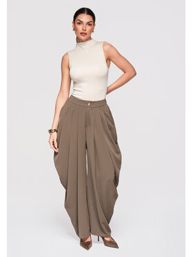 Ombre Ombre Spodnie materiałowe OW-PA-E0004 Khaki Relaxed Fit