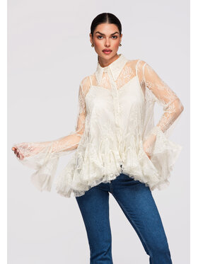 Ombre Ombre Koszula OW-SH-E0003 Beżowy Loose Fit