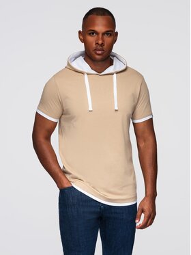 Ombre Ombre T-Shirt OM-TSCT-0256 Beżowy Regular Fit