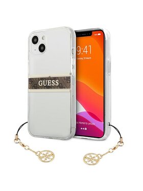 Guess Guess Etui na telefon Brown Strap Charm Przezroczysty