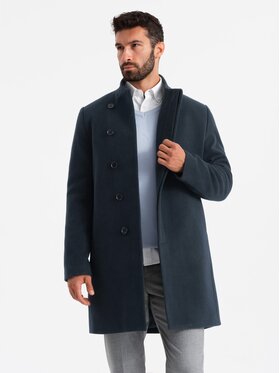 Ombre Ombre Płaszcz OM-COWC-0120 Granatowy Regular Fit