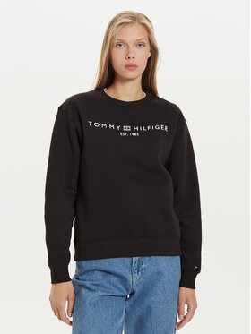 Tommy Hilfiger Tommy Hilfiger Majica dugih rukava Logo WW0WW39791 Crna Regular Fit