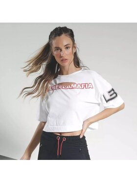 LaBellaMafia LaBellaMafia T-Shirt CROPPED BLOCKLETTER WHITE Biały Regular Fit