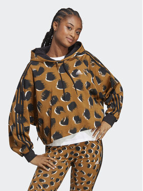 adidas adidas Džemperis ar kapuci Essentials 3-Stripes Animal Print Hoodie IC8686 Brūns Loose Fit