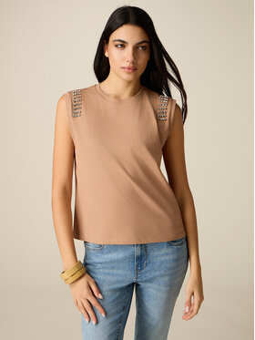 Oltre Oltre Top G00AJ004336N012 Kremowy Regular Fit
