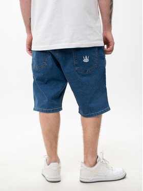 Jigga Wear Jigga Wear Szorty jeansowe Krótkie Spodenki Jeansowe Baggy Męskie Ciemne Niebieskie / Białe Jigga Wear Crown XL Niebieski Regular Fit