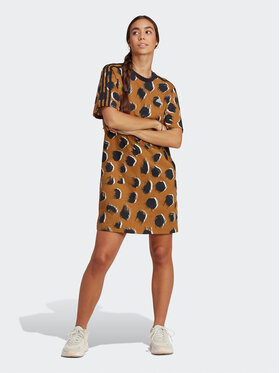 adidas adidas Kleid für den Alltag Essentials 3-Stripes Single Jersey Boyfriend Tee Dress IC9880 Braun Loose Fit
