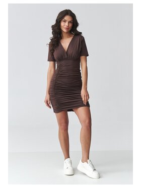 Makadamia Makadamia Sukienka codzienna M934 Brązowy Fitted Fit