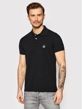 United Colors Of Benetton United Colors Of Benetton Тениска с яка и копчета 3089J3178 Черен Slim Fit