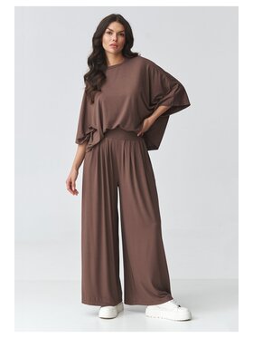 Makadamia Makadamia Komplet bluzka i spodnie M926 Brązowy Loose Fit