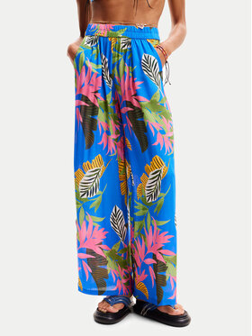 Desigual Desigual Kalhoty z materiálu Tropical Party 24SWMW21 Modrá Loose Fit