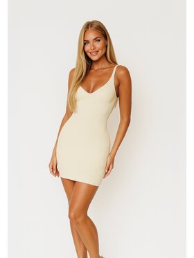 Nudyess Nudyess Sukienka dzianinowa Lancerta Mini z prążka Écru Fitted Fit