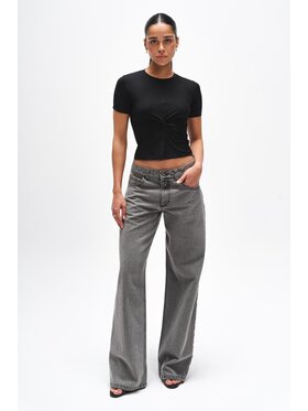 BENU BENU Bluzka CZARNA KOSZULKA SKRĘCONA Czarny Slim Fit