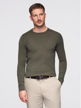 Ombre Ombre Sweter OM-SWBS-0106 Khaki Regular Fit
