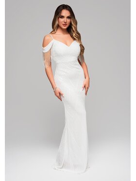 Ombre Ombre Sukienka wieczorowa LA-OM-DLR110 Kremowy Regular Fit