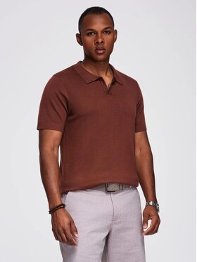 Ombre Ombre Polo OM-POSS-0159 Brązowy Slim Fit