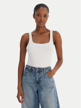 Calvin Klein Jeans Calvin Klein Jeans Felső Monologo Scoop Nk Rib LV047A804G Fehér Slim Fit