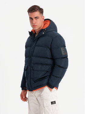 Ombre Ombre Kurtka puchowa OM-JAHP-0208 Granatowy Regular Fit