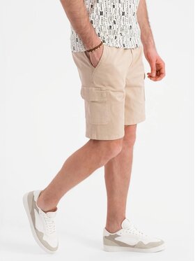 Ombre Ombre Šortky z materiálu OM-SRCG-0190 Béžová Regular Fit