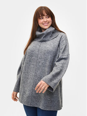 Zizzi Zizzi Bluză cu gât CA61101B Gri Relaxed Fit