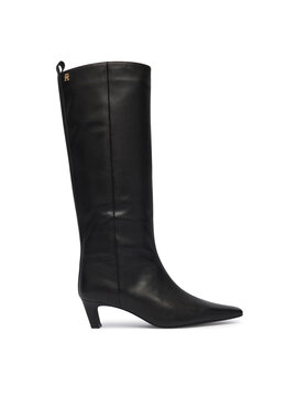 Tommy Hilfiger Tommy Hilfiger Zābaki Kitten Heel Leather High Boot FW0FW09568 Melns