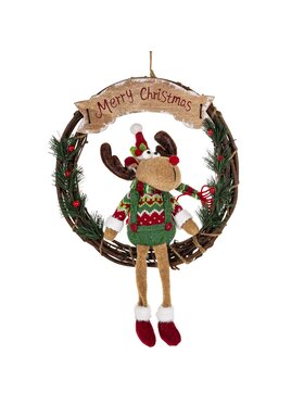 MIAhome MIAhome Figurka dekoracja renifer w kole w zielonym ubranku 47x33x10 cm Kolorowy