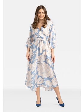 Perso Perso Sukienka letnia z wiskozy w kwiaty Niebieski Slim Fit