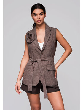Ombre Ombre Kamizelka LW-BLZV-0102 Brązowy Regular Fit