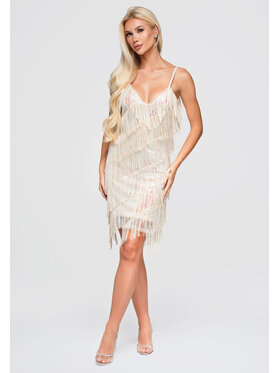 Ombre Ombre Sukienka wieczorowa LA-OM-DLR404 Kremowy Loose Fit