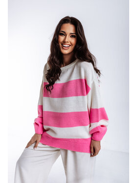 Ooh la la Ooh la la Sweter Sweter PINK- WHITE STRIPES Różowy Oversize