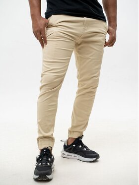MyStars MyStars Spodnie materiałowe Joggery męskie 6 kieszeni klasyczne beż 129093 Brązowy Regular Fit