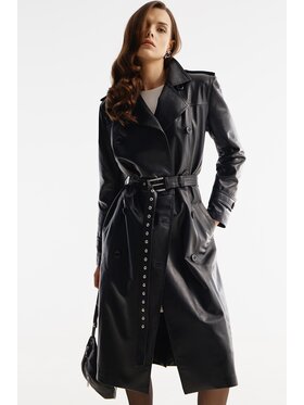 Mimika Mimika Płaszcz skórzany VARSOVIA KLASYCZNY TRENCH ABSOLUTE BLACK Czarny Regular Fit