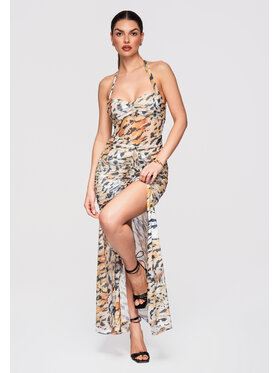 Ombre Ombre Sukienka wieczorowa LA-OM-DLR315 Beżowy Slim Fit