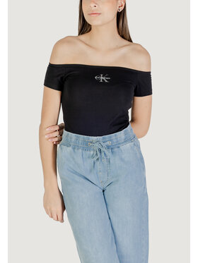 Calvin Klein Jeans Calvin Klein Jeans T-Shirt MONOGRAM OFF SHOULDE Czarny Casual Fit
