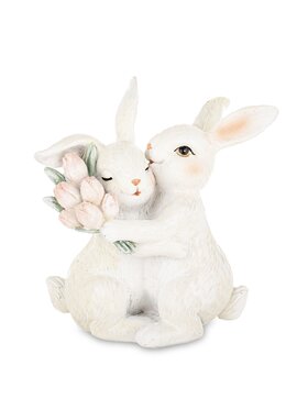 MIAhome MIAhome Figurka para króliczków 11x11x6 cm z różowymi tulipanami Biały