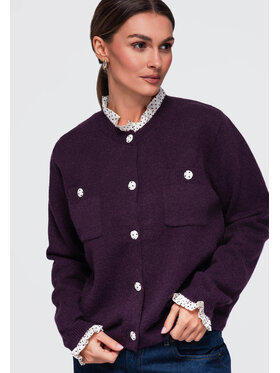 Ombre Ombre Kardigan OW-SW-E0008 Fioletowy Relaxed Fit