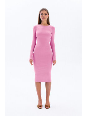 Nudyess Nudyess Sukienka dzianinowa Eos midi z prążka Różowy Fitted Fit