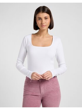 Lee Lee Bluzka LS SQUARE NECK Biały Slim Fit