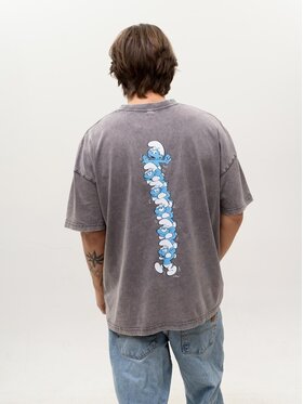 Smerfy Smerfy T-Shirt Szeroka luźna za duża acid wash 131074 Szary Oversize