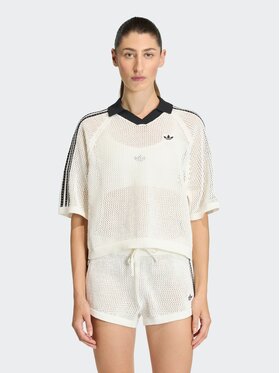 adidas adidas Polo KNITTED CROCHET Kremowy Loose Fit