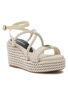 Pinko Pinko Sandały Brigitte Wedge Corda Intrecciata PE 23 BLKG1 100869 A0R3 Beżowy