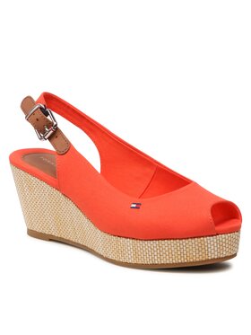 Tommy Hilfiger Tommy Hilfiger Sandali Iconic Elba Sling Back Wedge FW0FW04788 Oranžna